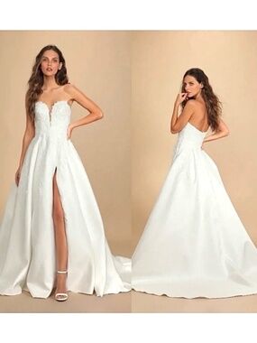 Lulus Now and Always White Beaded Embroidered Strapless Wedding Gown 6